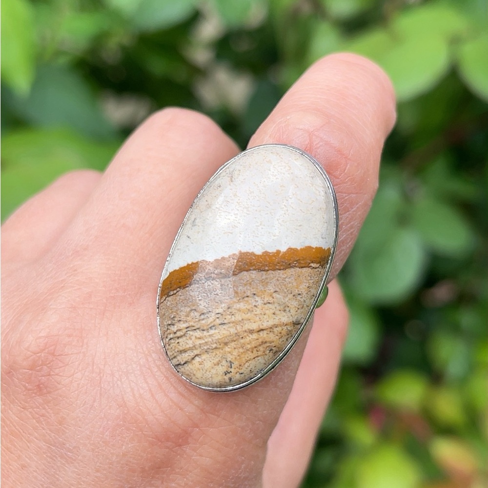 Size‎ 8.5 925 silver plated picture jasper ring - Picture 5 of 7